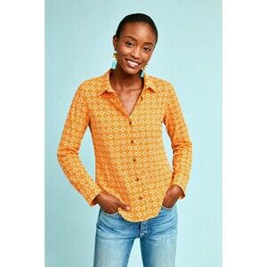 Maeve Anthropologie Womens 4 Petrin Orange Top Button Up Shirt Long Sleeve